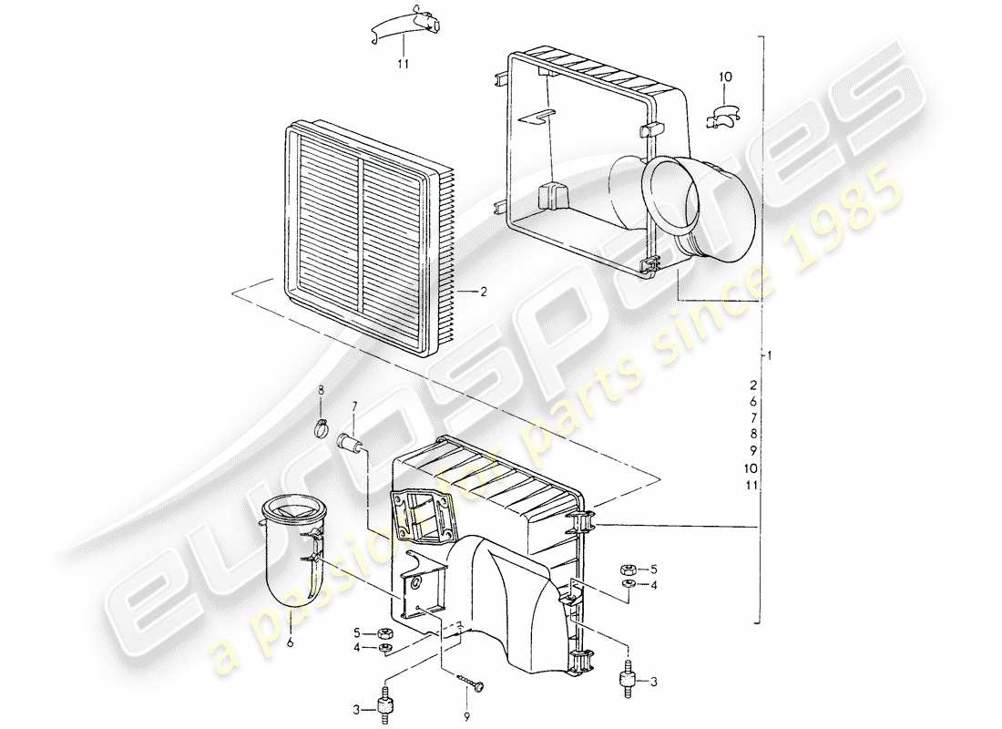 porsche 1990 (964) diagramma delle parti del filtro dell'aria