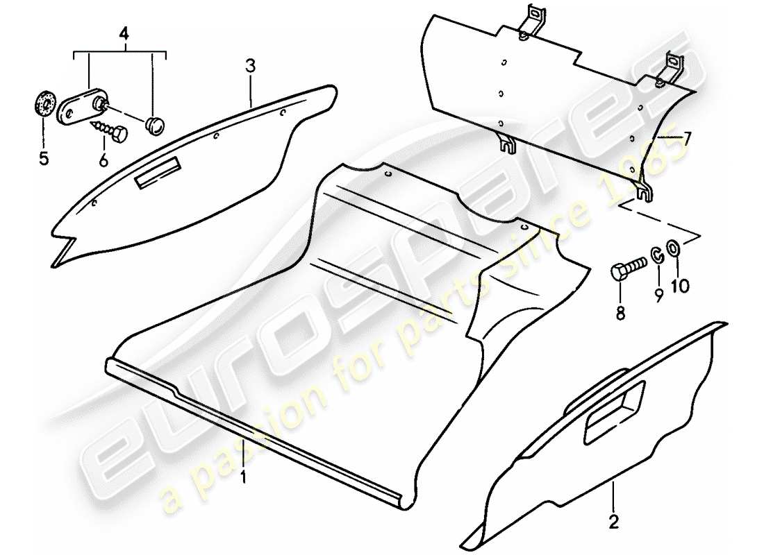 porsche 1989 (911) dotazioni interne - vano bagagli anteriore diagramma delle parti