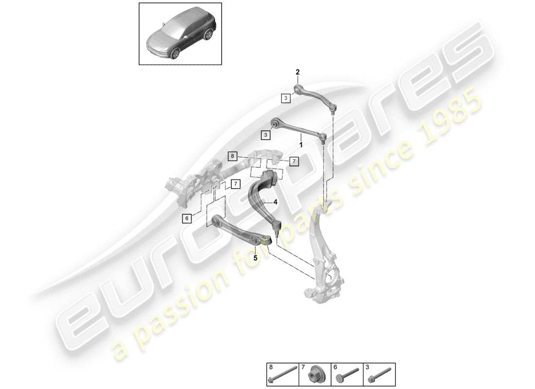 porsche 2020 (cayenne e3 9ya/9yb) braccio di controllo della traccia diagramma delle parti