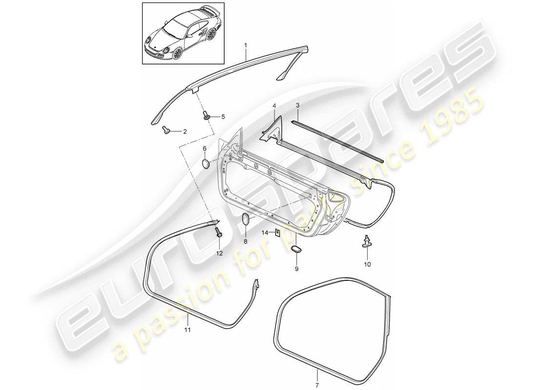 porsche 2011 (997-2 turbo / gt2 rs) diagramma delle parti guarnizione porta