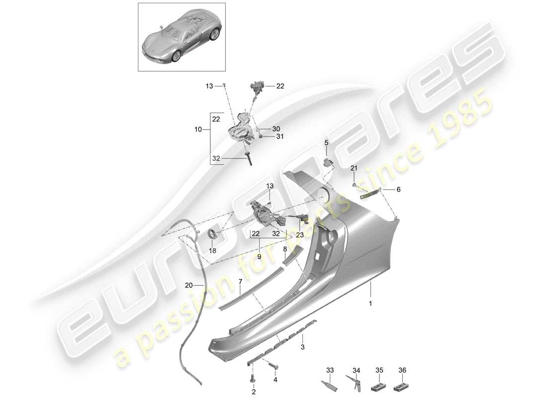 porsche 2015 (918 spyder) diagramma della parte sill