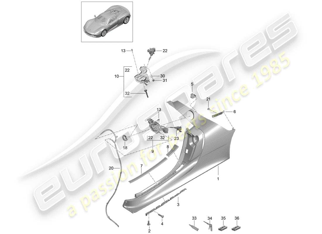 porsche 918 spyder (2015) diagramma della parte sill