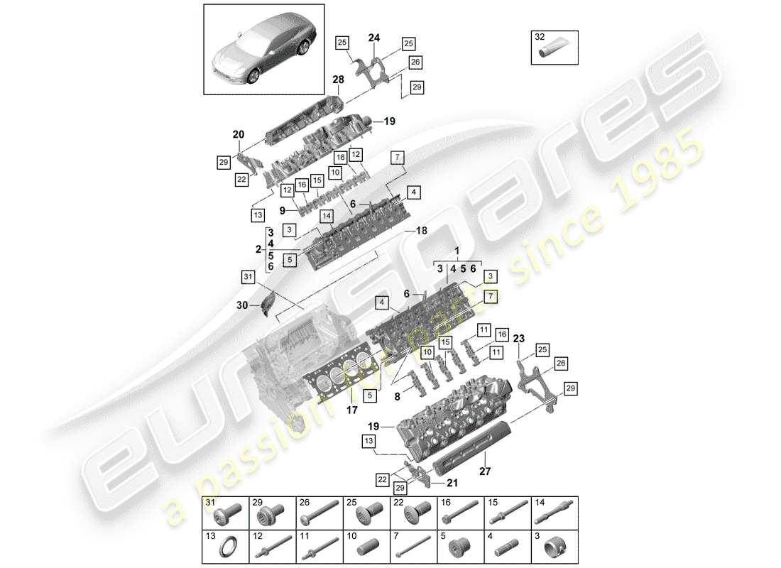 porsche 2017 (panamera 971-1) schema delle parti della testa cilindro