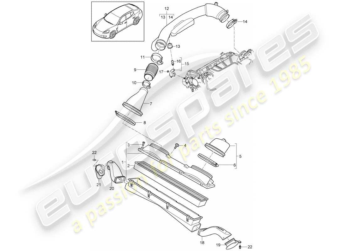 porsche 2012 (panamera 970) sistema di depurazione dell'aria diagramma delle parti