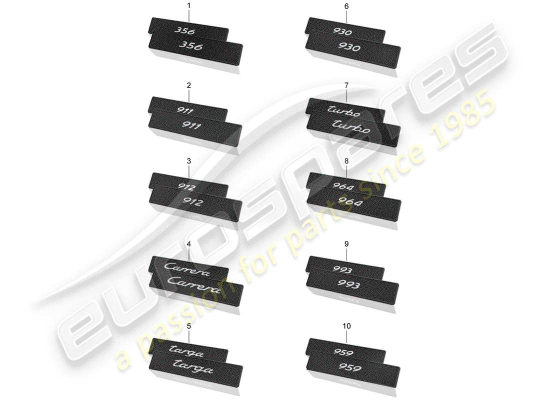 porsche 2012 (accessories) porsche classic - adesivo - targa diagramma delle parti