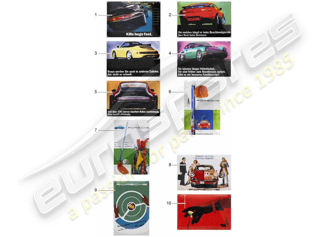 porsche 2012 (accessories) adesivo - diagramma delle parti porsche classic