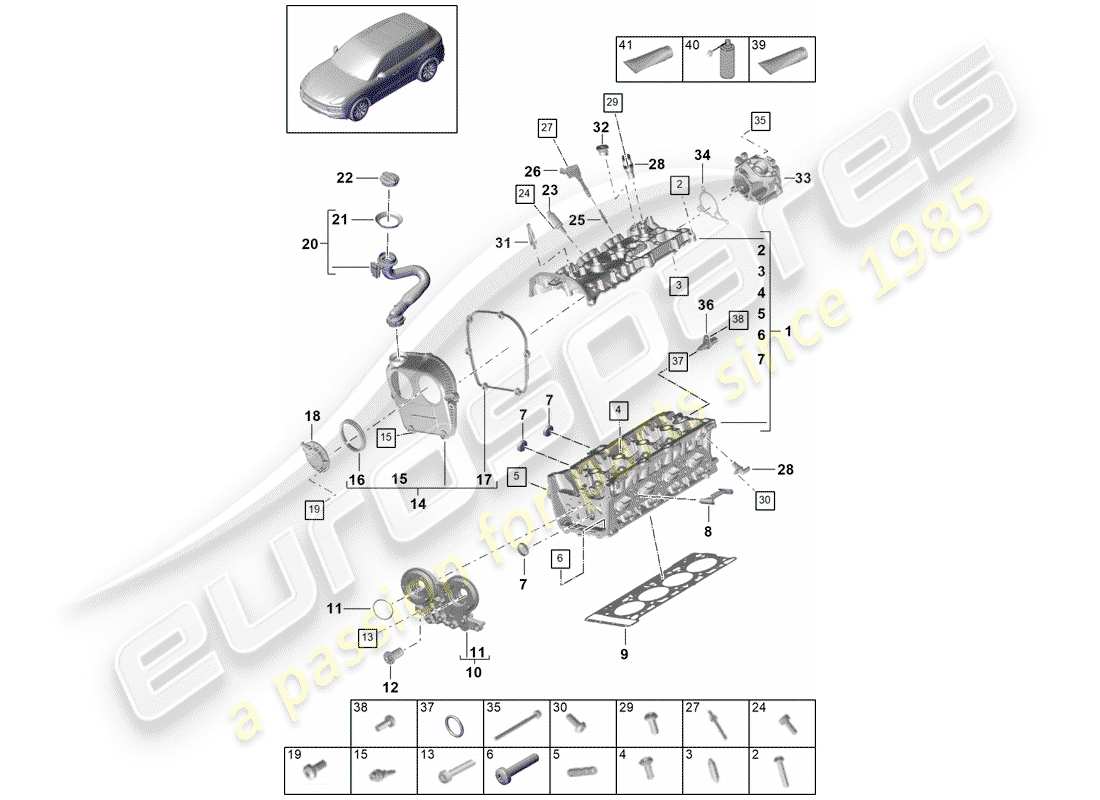 porsche 2020 (cayenne e3 9ya/9yb) schema delle parti della testa cilindro