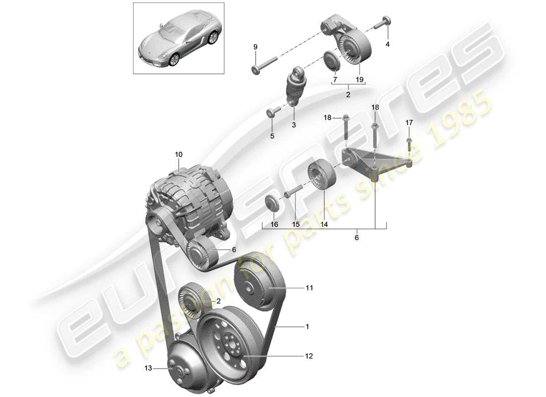 porsche 2016 (981 cayman) schema delle parti del tendicinghia