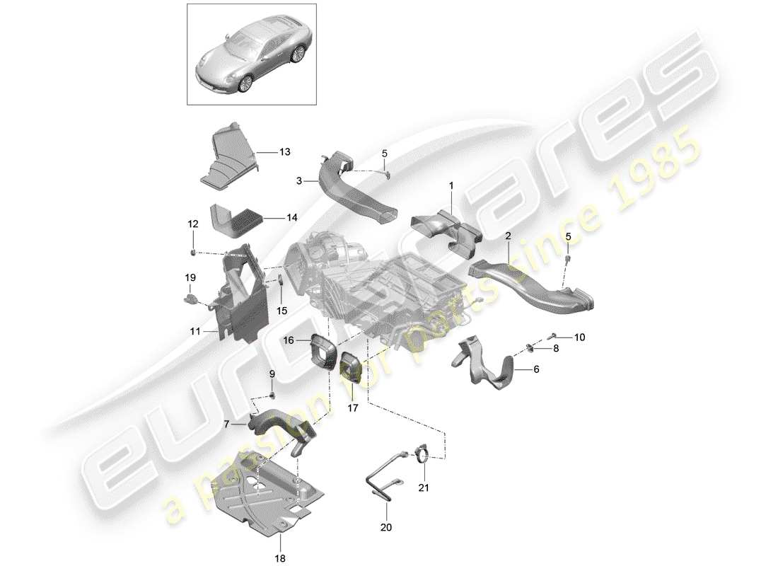 porsche 2017 (991-2) diagramma delle parti del condotto dell'aria