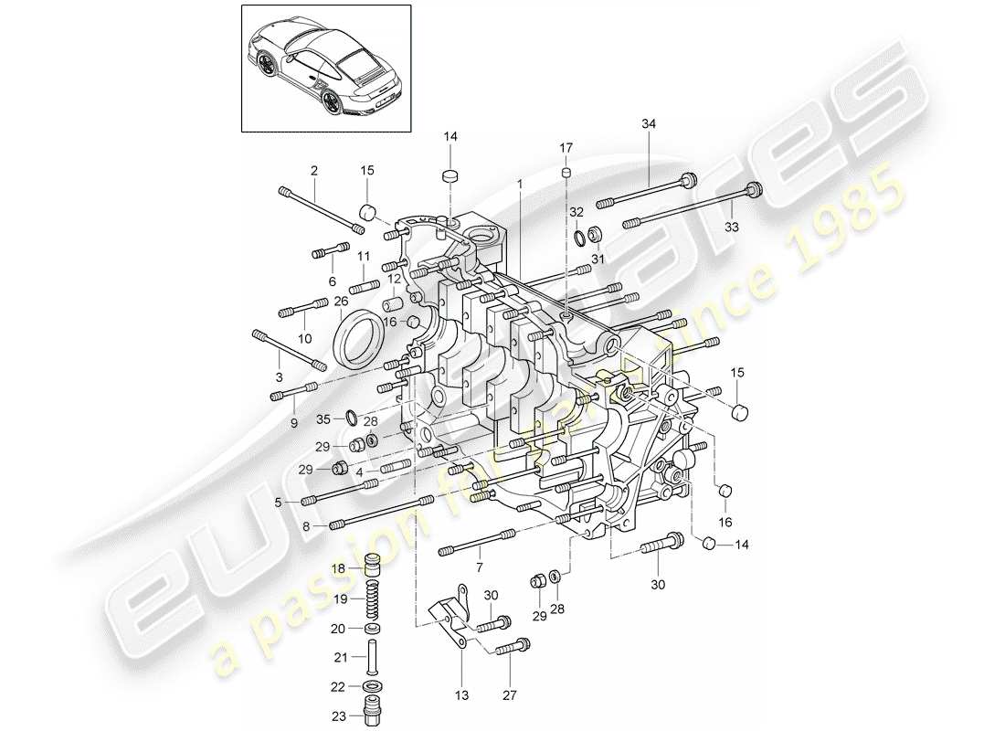 porsche 2013 (997-2 turbo / gt2 rs) schema delle parti del basamento