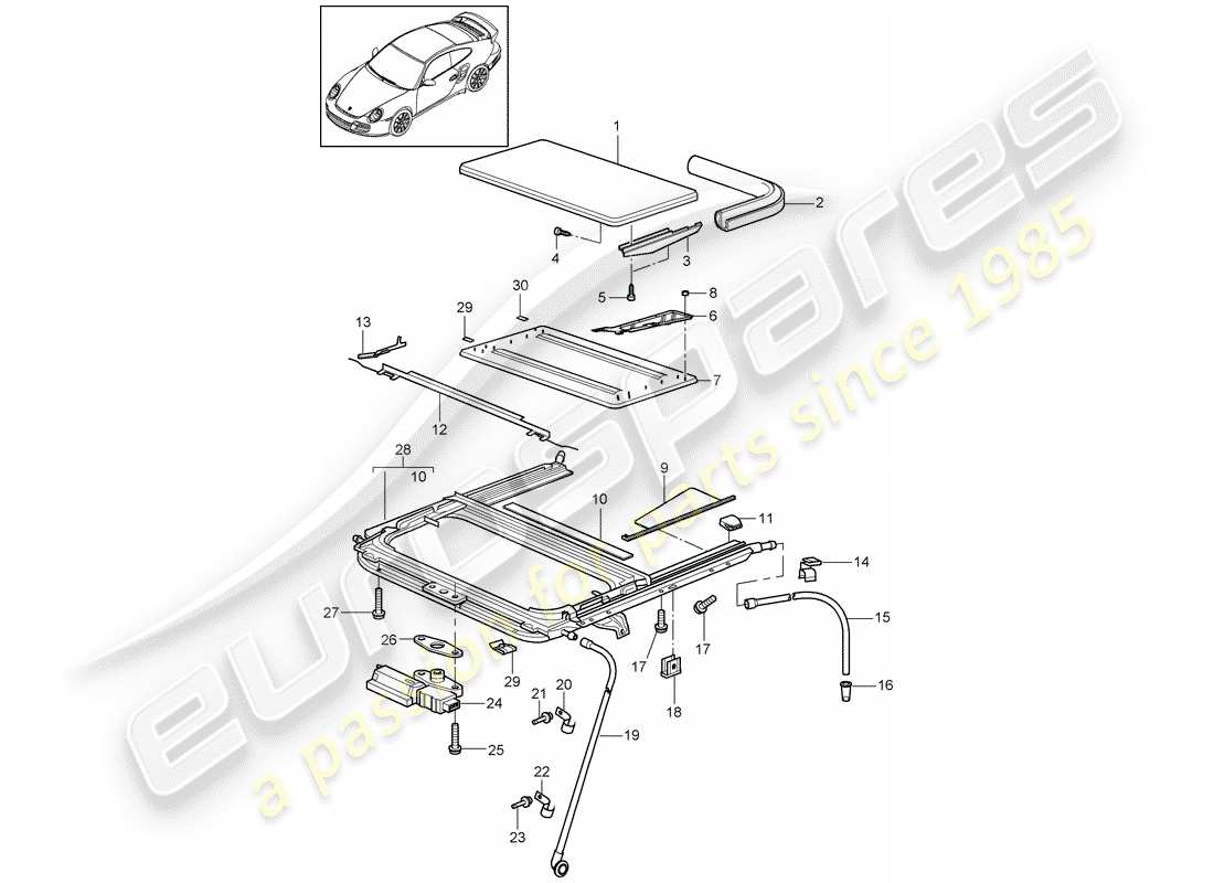 porsche 2013 (997-2 turbo / gt2 rs) diagramma delle parti del tetto apribile