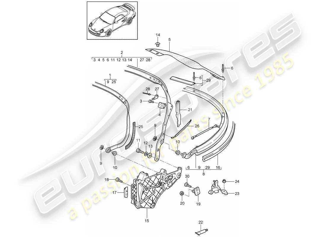 porsche 2013 (997-2 turbo / gt2 rs) telaio superiore diagramma delle parti