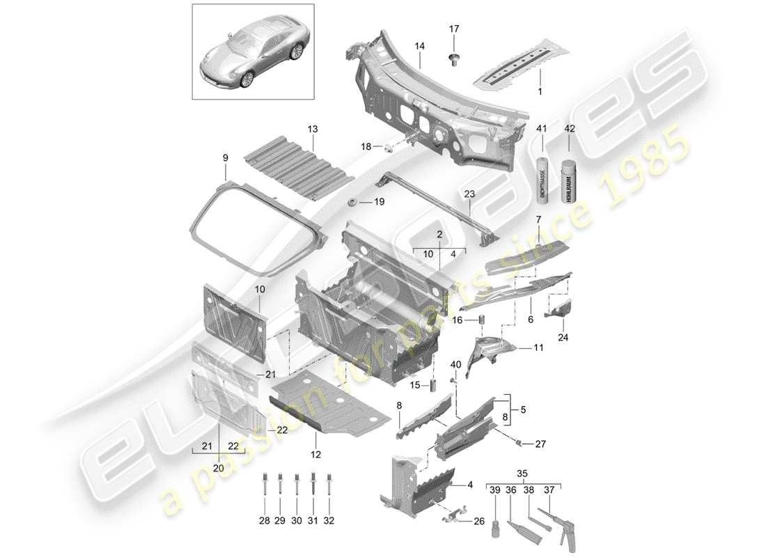 porsche 2020 (991-2) schema delle parti frontale