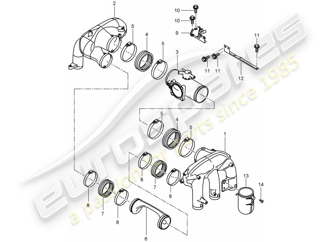 porsche 2005 (996 turbo / gt2) distributore dell'aria aspirata diagramma delle parti