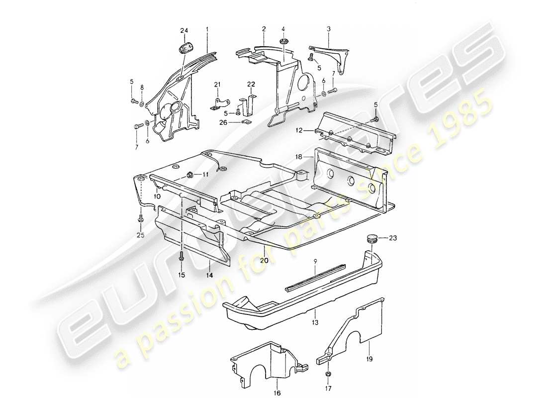 porsche 1990 (964) copertura motore - capsula motore schema delle parti