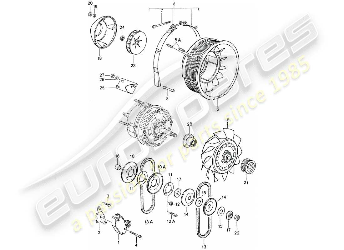 porsche 1990 (964) diagramma delle parti del raffreddamento ad aria