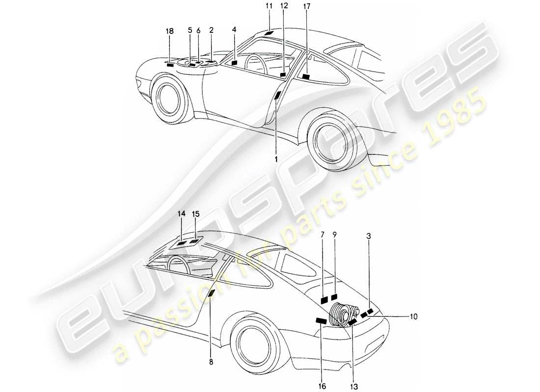 porsche 1995 (993) segnali/avvisi diagramma delle parti