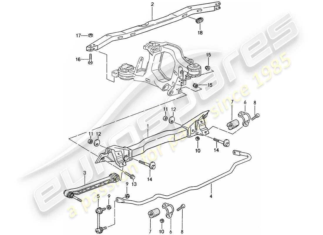 porsche 1995 (993) supporto asse posteriore - stabilizzatore diagramma delle parti