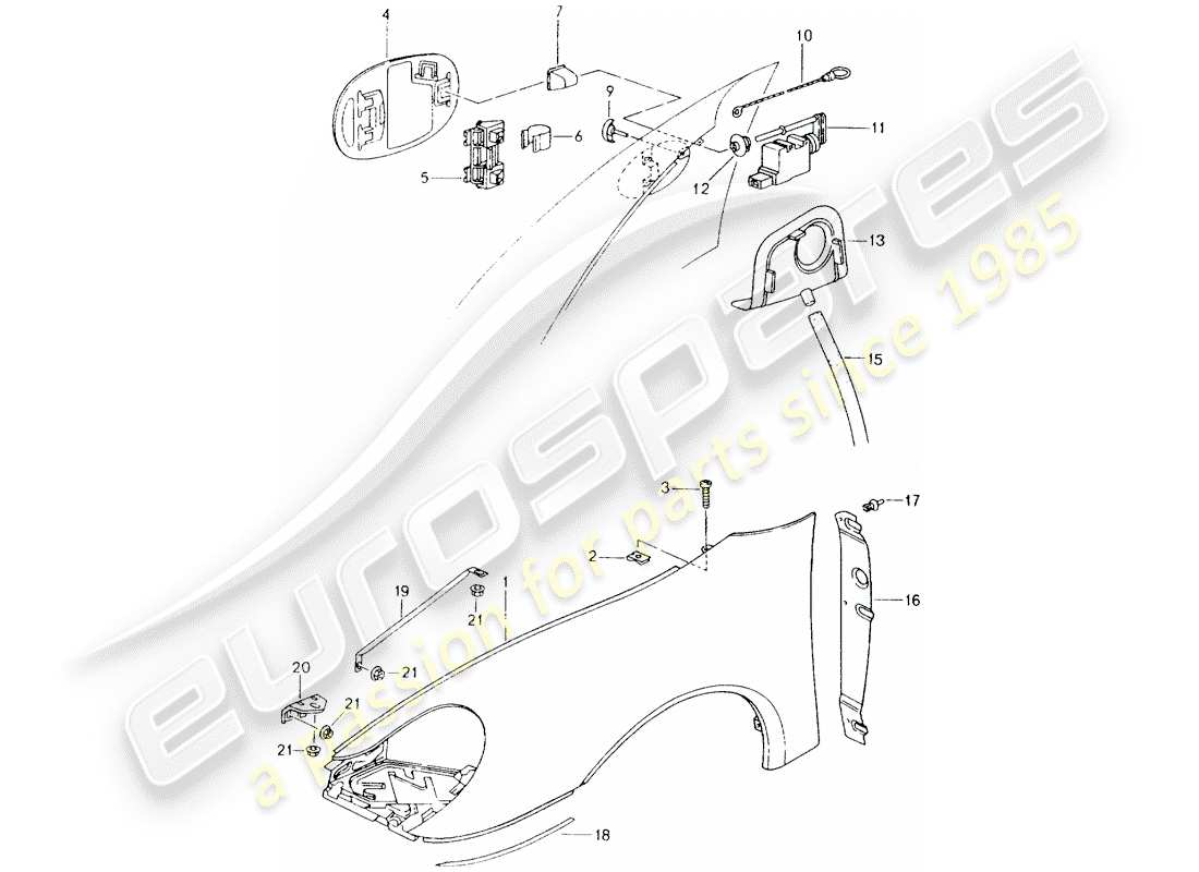 porsche 2003 (986 boxster) schema delle parti del parafango