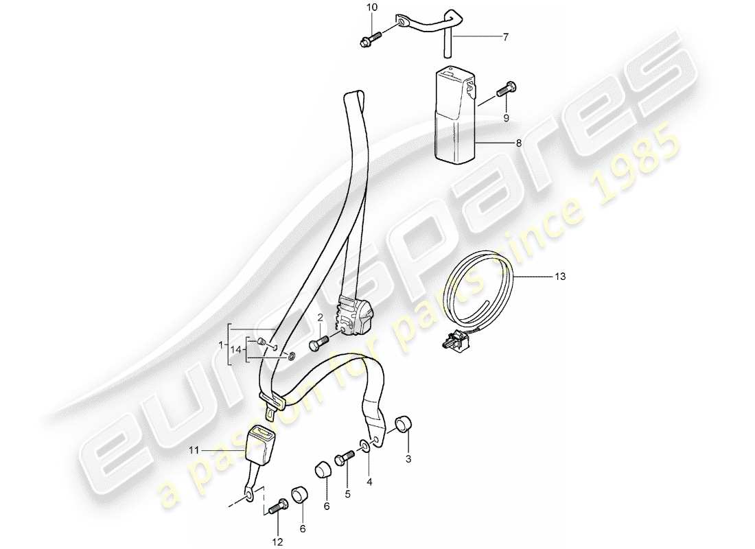 porsche 996 t/gt2 (2001) diagramma delle parti della cintura di sicurezza