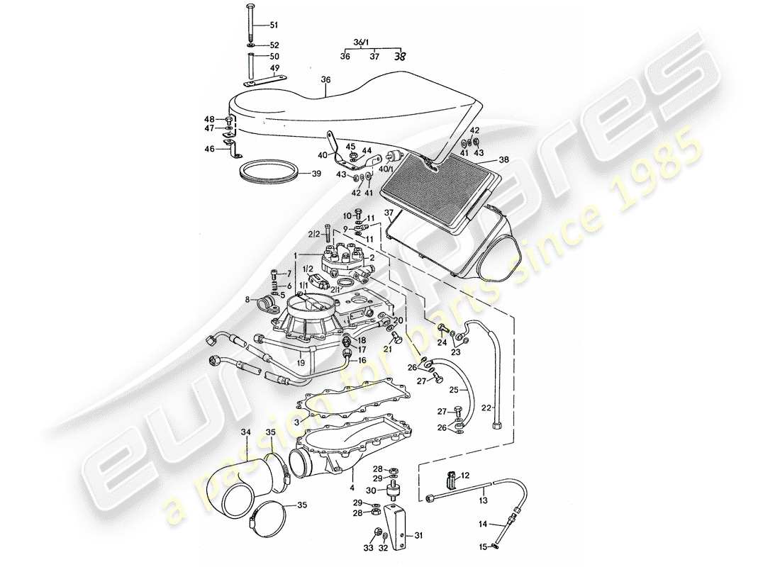 porsche 1976 (911 turbo) centralina miscela - filtro aria diagramma delle parti