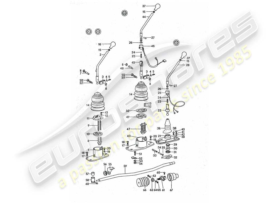 porsche 1976 (911 turbo) controllo della trasmissione diagramma delle parti