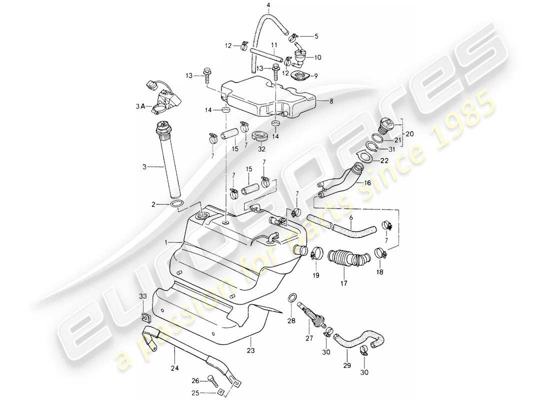 porsche 1990 (964) serbatoio di carburante diagramma delle parti
