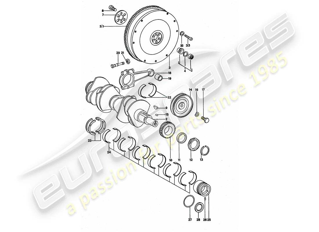 porsche 1976 (911 turbo) albero a gomiti diagramma delle parti