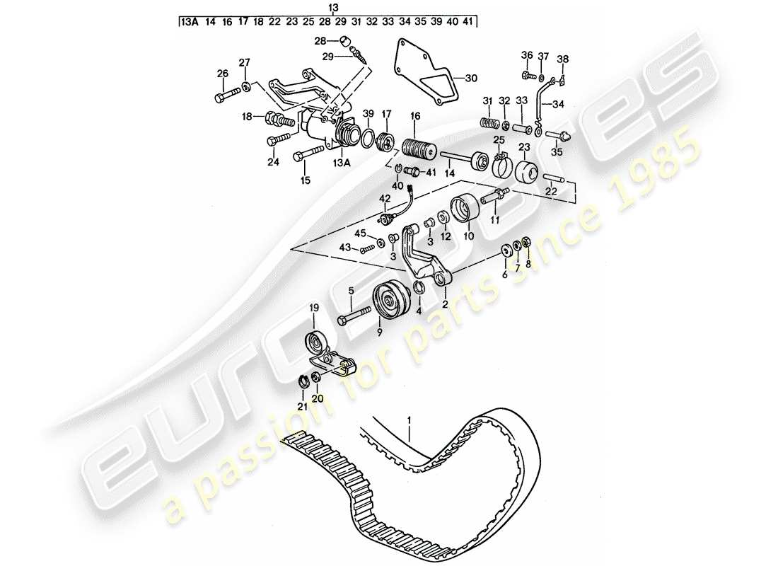 porsche 1988 (928) meccanismo di azionamento - albero a camme diagramma delle parti