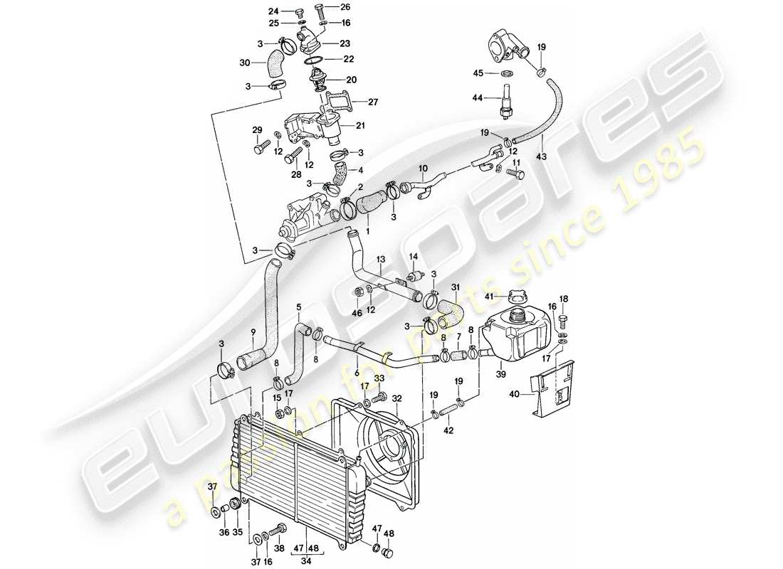 porsche 1979 (924) diagramma delle parti del raffreddamento ad acqua