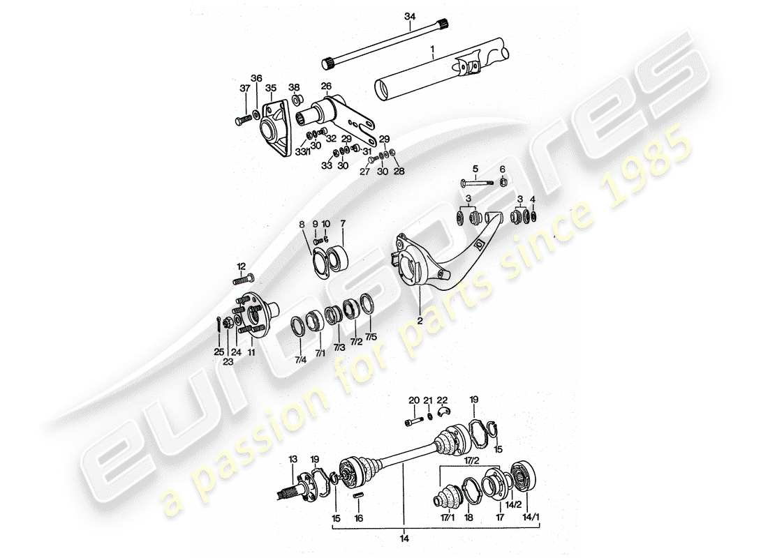 porsche 1976 (911 turbo) asse posteriore diagramma delle parti