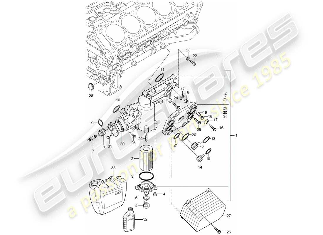 porsche 2004 (carrera gt) filtro olio - staffa - nucleo riscaldatore schema delle parti