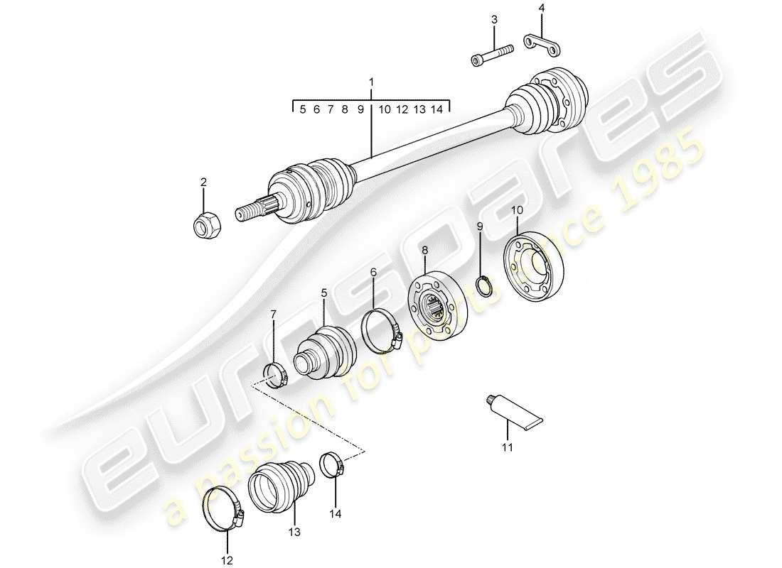 porsche 2004 (996 turbo / gt2) albero di trasmissione diagramma delle parti