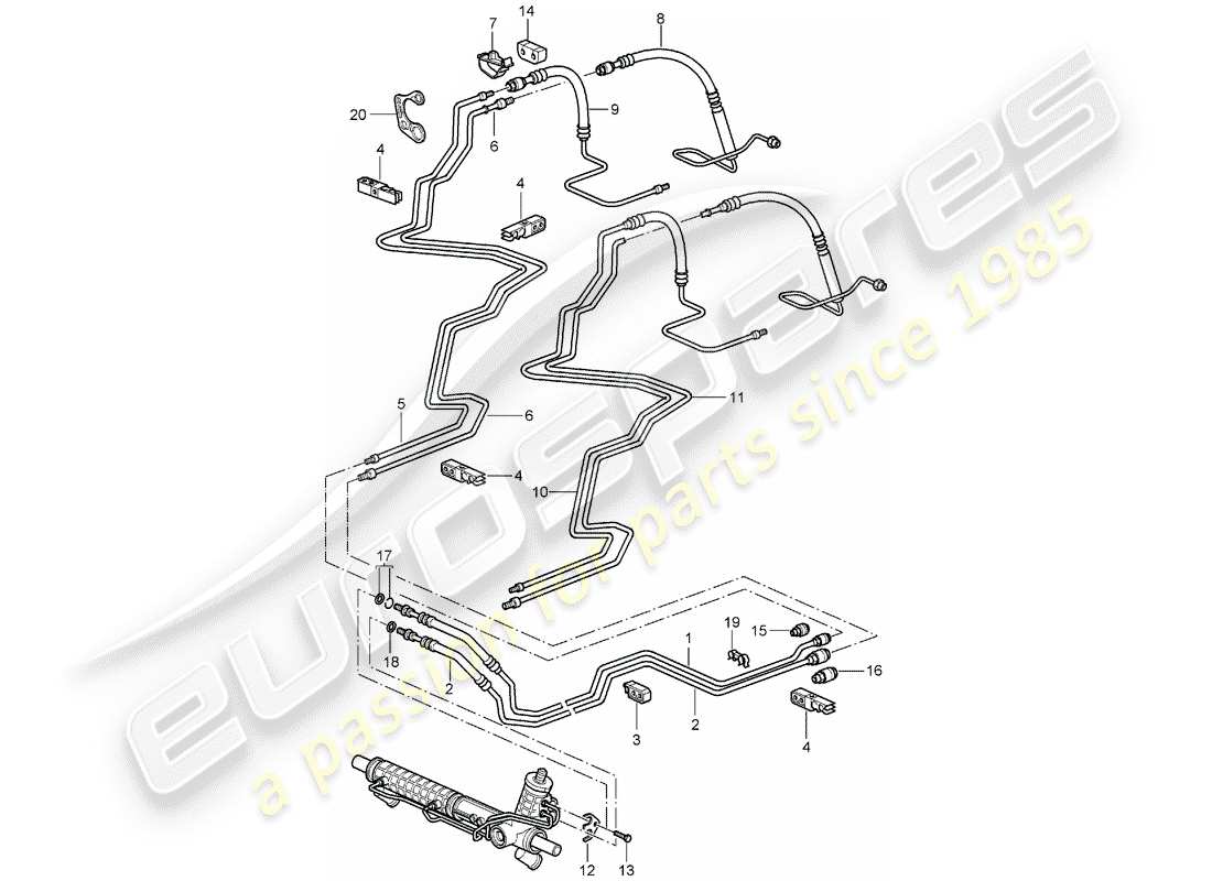 porsche 2002 (996 turbo / gt2) servosterzo - linee diagramma delle parti