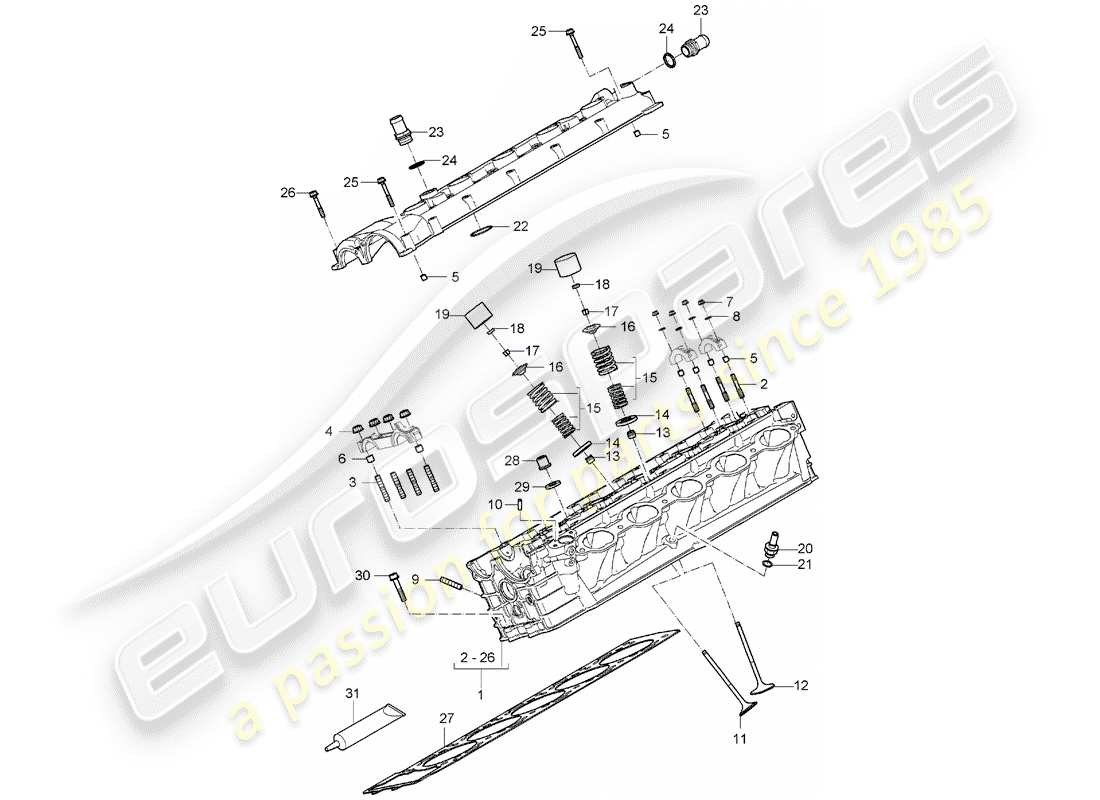porsche 2005 (carrera gt) testata - coperchio valvola diagramma delle parti