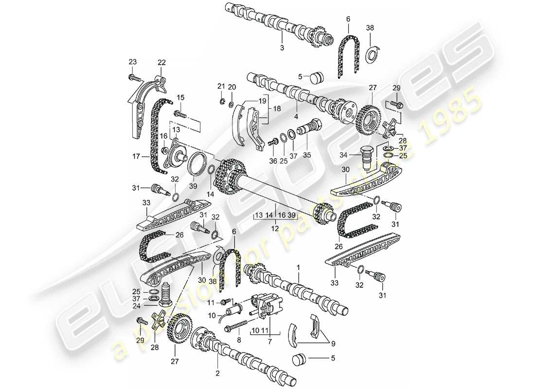 porsche 2004 (986 boxster) albero a camme - catena di distribuzione diagramma delle parti