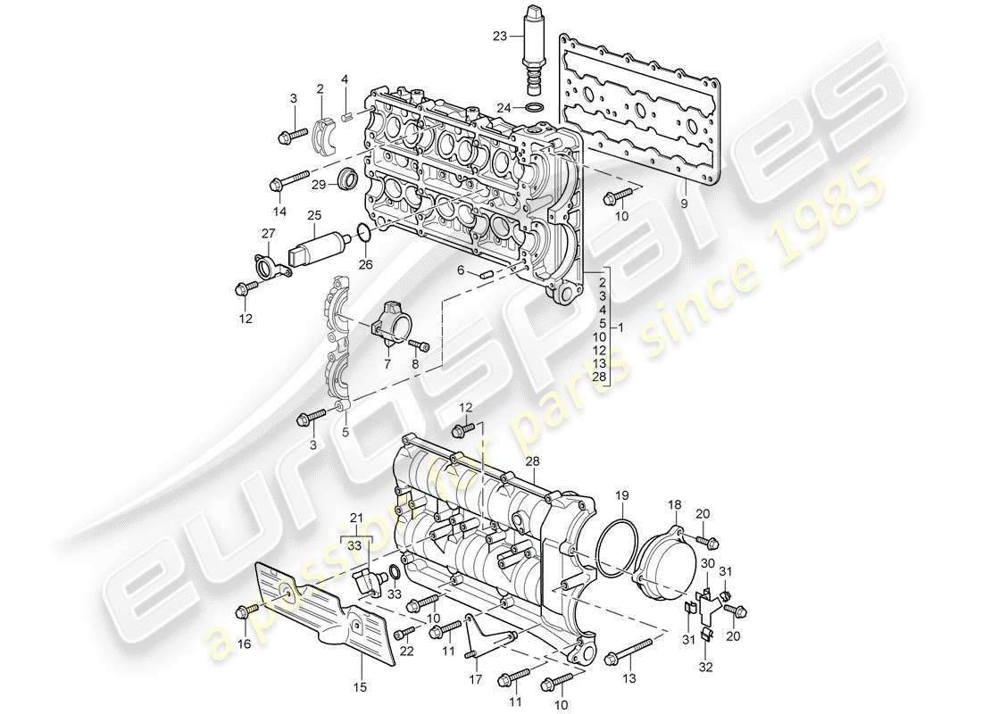 porsche 2003 (996 turbo / gt2) schema delle parti dell'alloggiamento dell'albero a camme