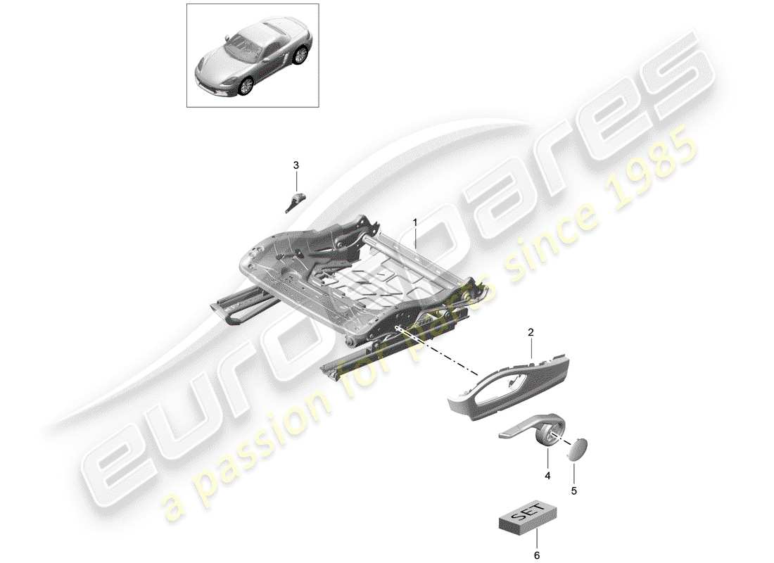 porsche 2018 (718 boxster) schema delle parti telaio del sedile