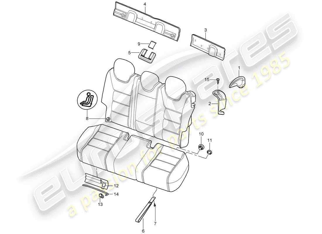 porsche 2005 (cayenne e1 9pa) schienale del sedile posteriore schema delle parti