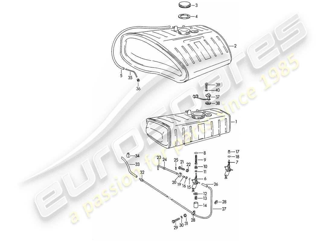porsche 1961 (356b/356c) serbatoio di carburante diagramma delle parti