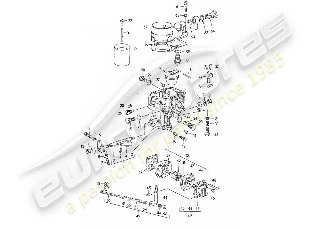 porsche 1954 (356/356a) parti singole - per - carburatore - solex 32 schema delle parti pbic