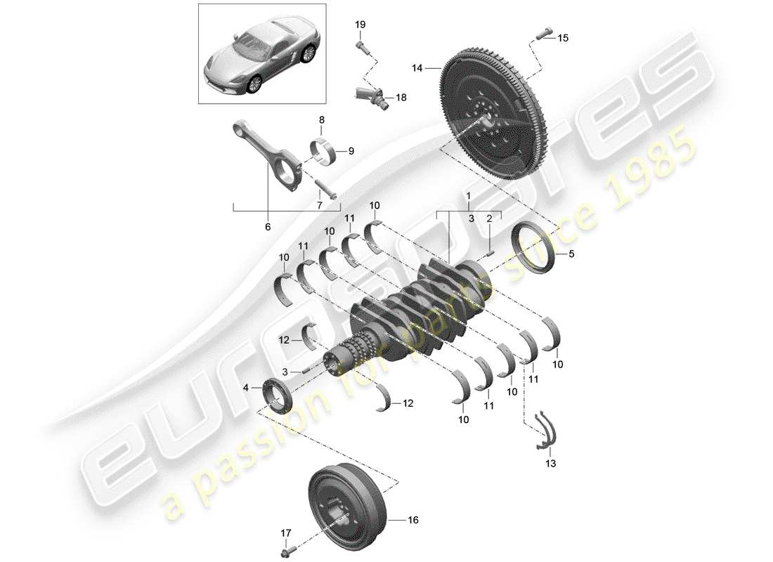porsche 2018 (718 boxster) schema delle parti dell'albero motore