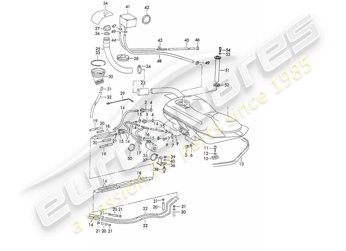 porsche 1973 (911) sistema di alimentazione - linee - con: - pompa carburante - d >> - mj 1971 schema delle parti