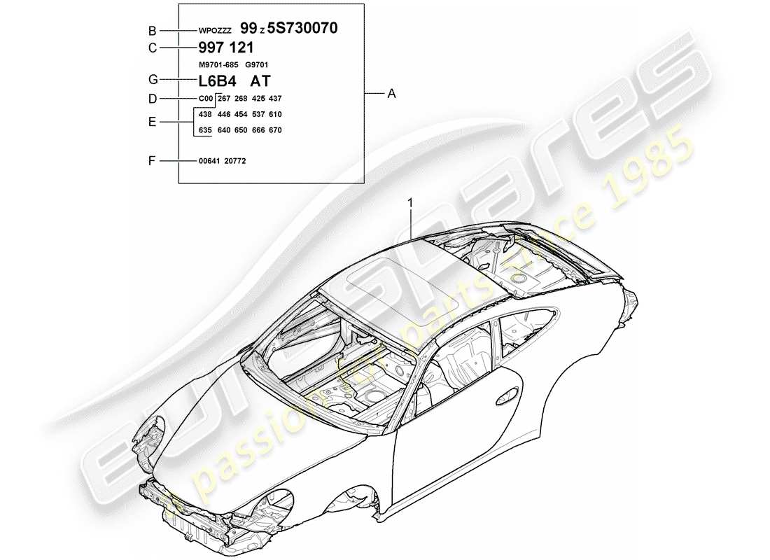 porsche 2007 (997-1) schema delle parti della carrozzeria