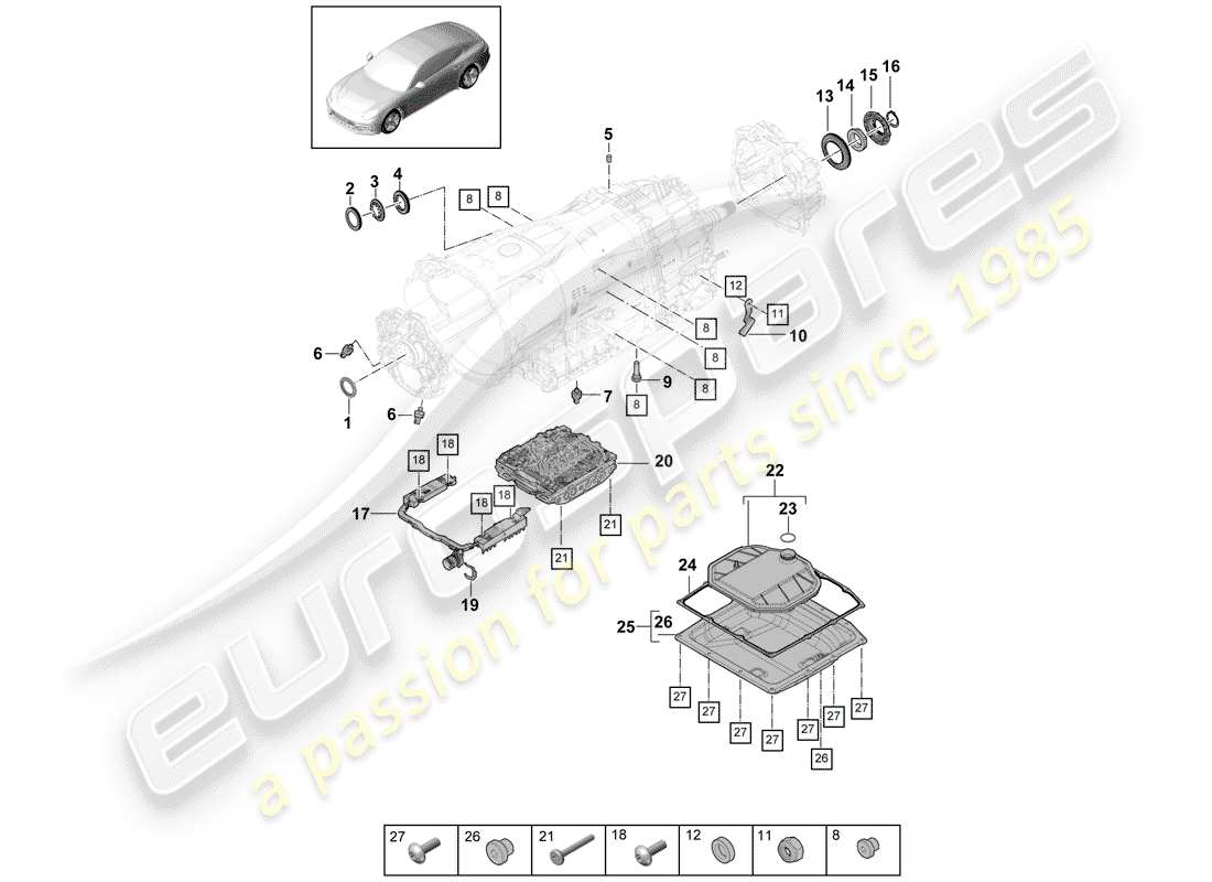 porsche 2020 (panamera 971-1) 8-speed cambio a doppia frizione diagramma delle parti