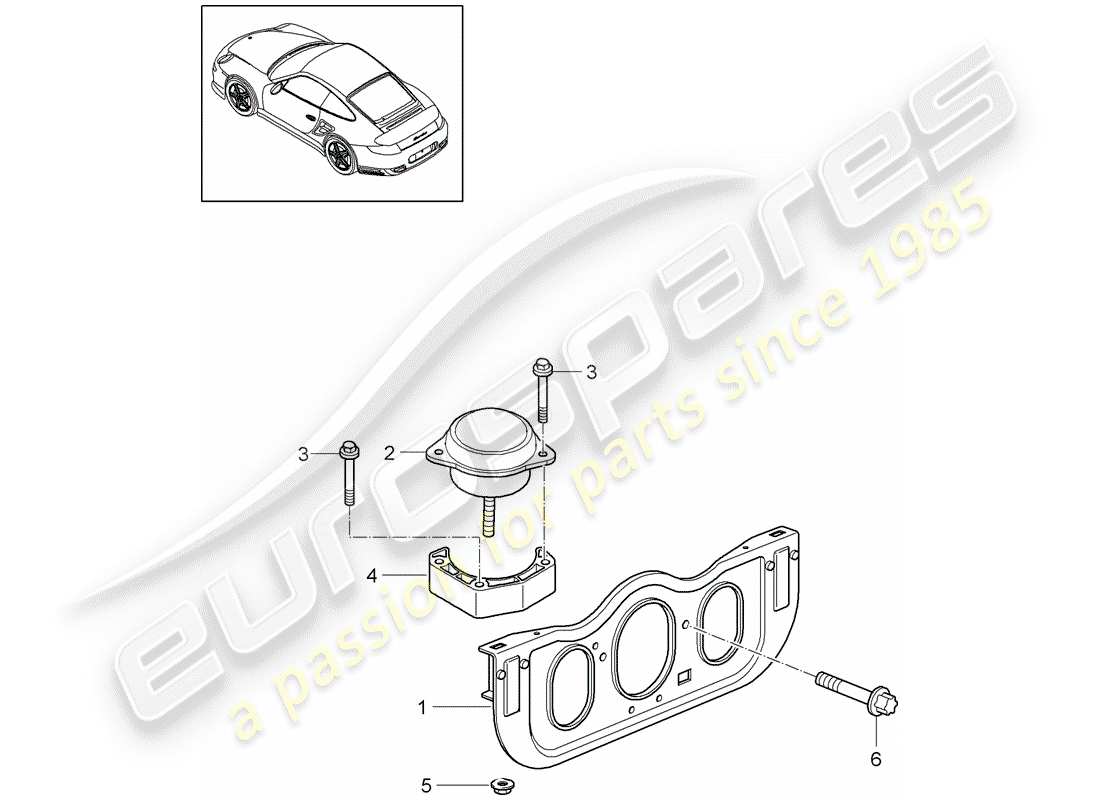 porsche 911 t/gt2rs (2013) sospensione del motore diagramma delle parti