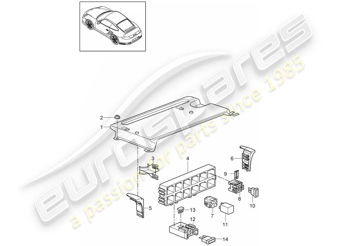 porsche 911 t/gt2rs (2013) scatola dei fusibili/piastra relè diagramma delle parti