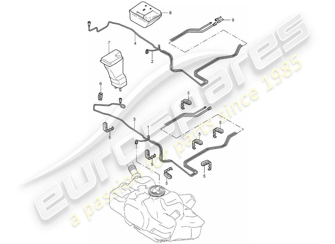 porsche 2005 (997-1) sistema di alimentazione carburante diagramma delle parti