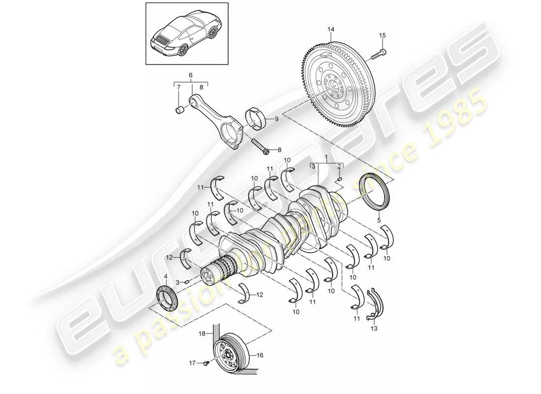 porsche 2010 (997-2) albero a gomiti diagramma delle parti