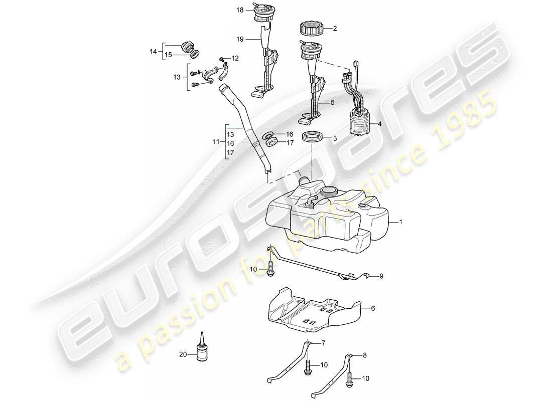 porsche 2007 (987 boxster) serbatoio di carburante diagramma delle parti